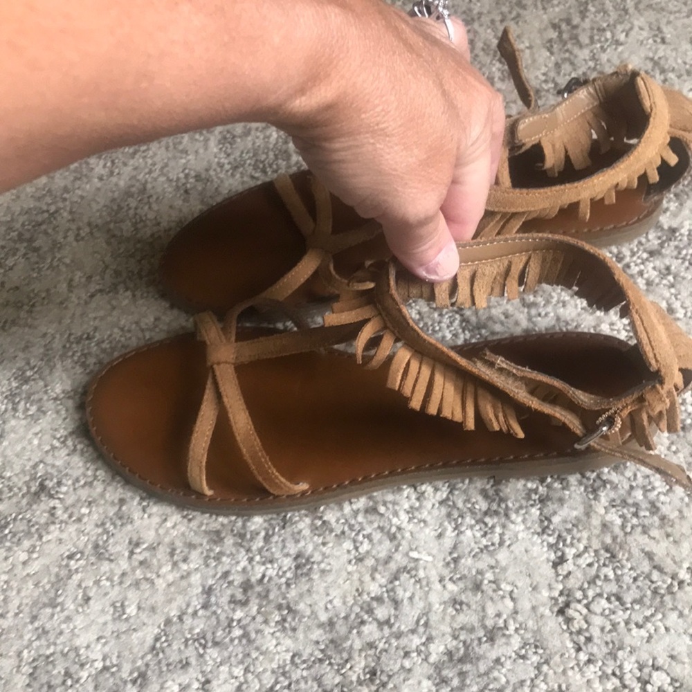 American Eagle  Suede ankle fringe sandals